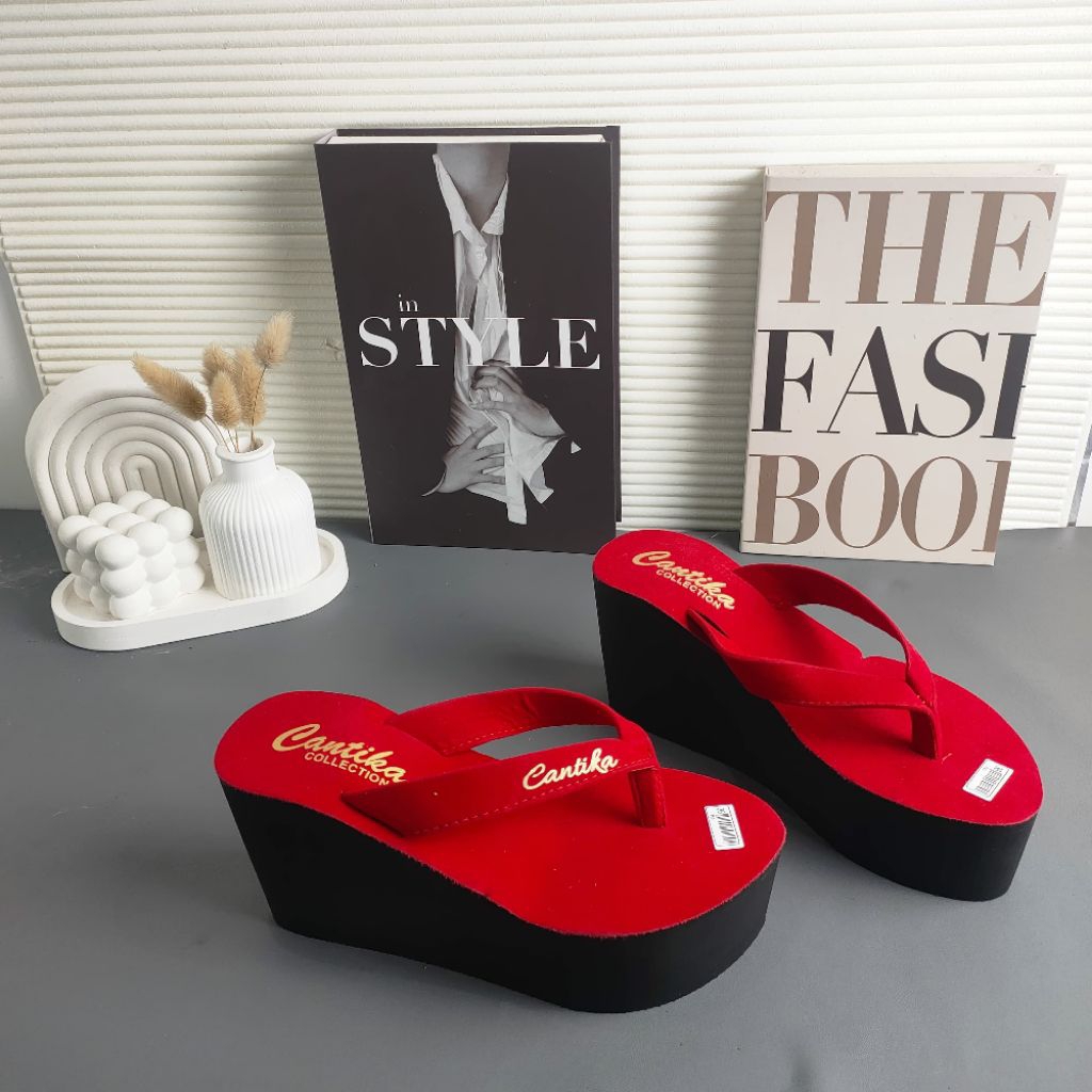 Sandal Jepit Wedges Cantika Wanita Hak 9cm Bahan Spon