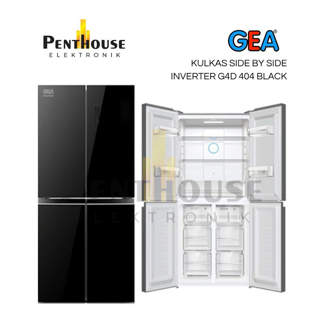 GEA Kulkas Side By Side 4 Pintu Inverter 404L G4D 404 HITAM / G4D404 BLACK 404 LITER