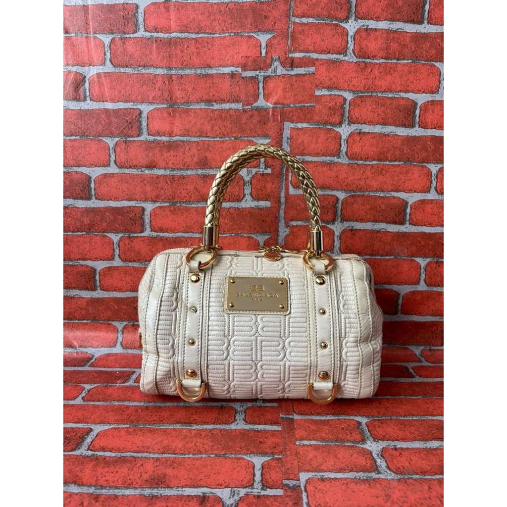 TAS TENTENG PESTA WANITA KULIT ASLI SECOND BRANDED CREAM / TAS TOP HANDLE KULIT ASLI WANITA