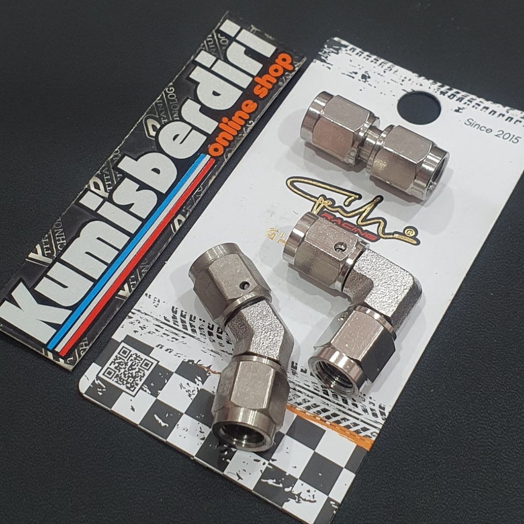 Sambungan selang rem fitting stainless 0 45 90 derajat drat to drat original vietnam