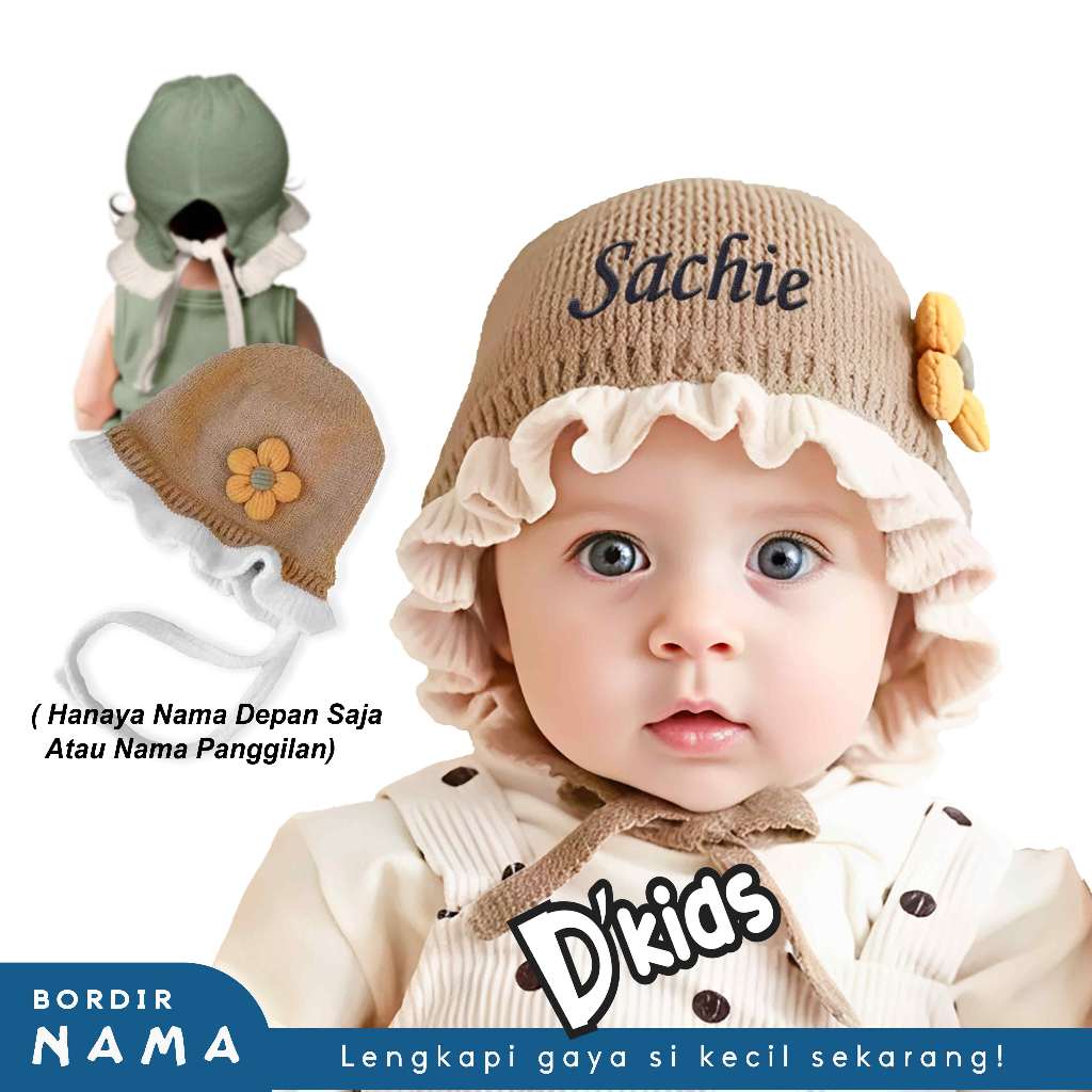 Gratis Bordir Nama Topi Kupluk Renda Bayi dengan Tali – Usia 3 Bulan s/d 2.5 Tahun