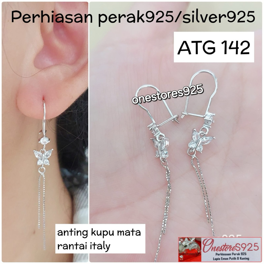 ANTING KUPU KUPU RANTAI PERAK 925 LAPIS EMAS PUTIH