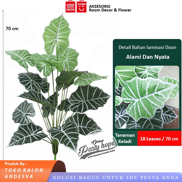 Daun Keladi Talas 18 cabang / Tanaman Keladi Talas / Daun Aglonema Plastik Bunga Hias Artificial