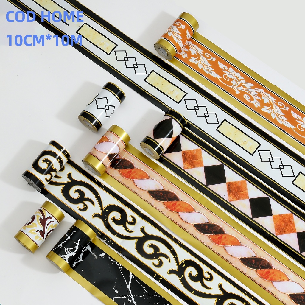 10CM*10M Wallpaper List Tembok Sticker Keramik Border Strip Stiker / Stiker Marmer PVC / Dekorasi Ba