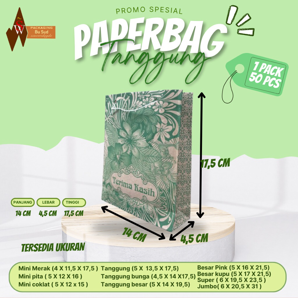 Tanggung Hijau (5 X  13,5 X 17,5) PROMO GROSIR- Termurah di shopee HARGA PABRIK DISKON BESAR Tas Ker