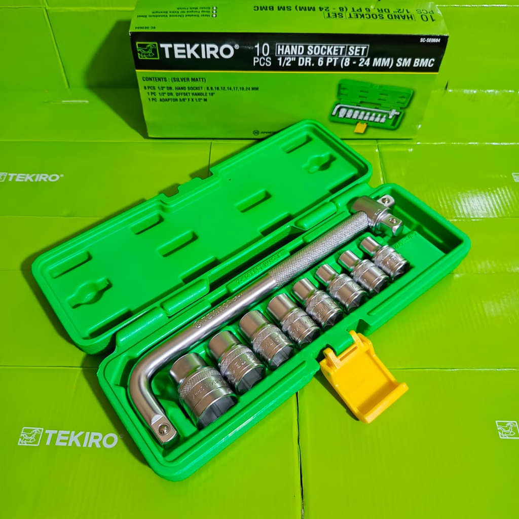 Kunci Shock Sock Sok Set 10 Pcs 8-24 mm TEKIRO 1 Box Drive Socket 1/2 Inch 6 Pt Socket Wrench Tekiro
