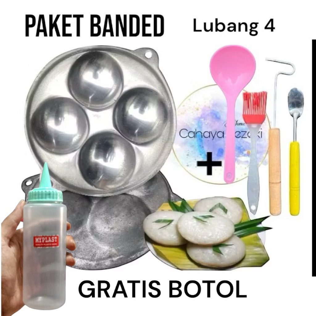Cetakan Telur Lubang 4 / Cetakan Apem Lubang 4 FREE KUAS + SOTIL