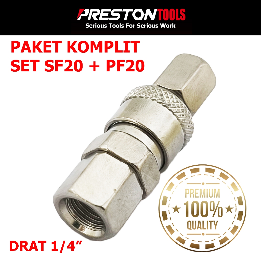 PAKET KOMPLIT COUPLER SF 20 + PF 20 PRESTON TOOLS / SAMBUNGAN SELANG KOMPRESOR QUICK COUPLING SF 20 