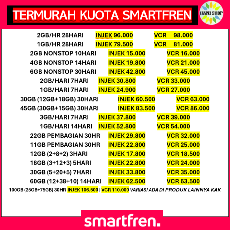 TERMURAH KUOTA SMARTFREN 6GB 30GB 100GB / VOUCHER SMARTFREN UNLIMITED NONSTOP / PAKET DATA SMARTFREN