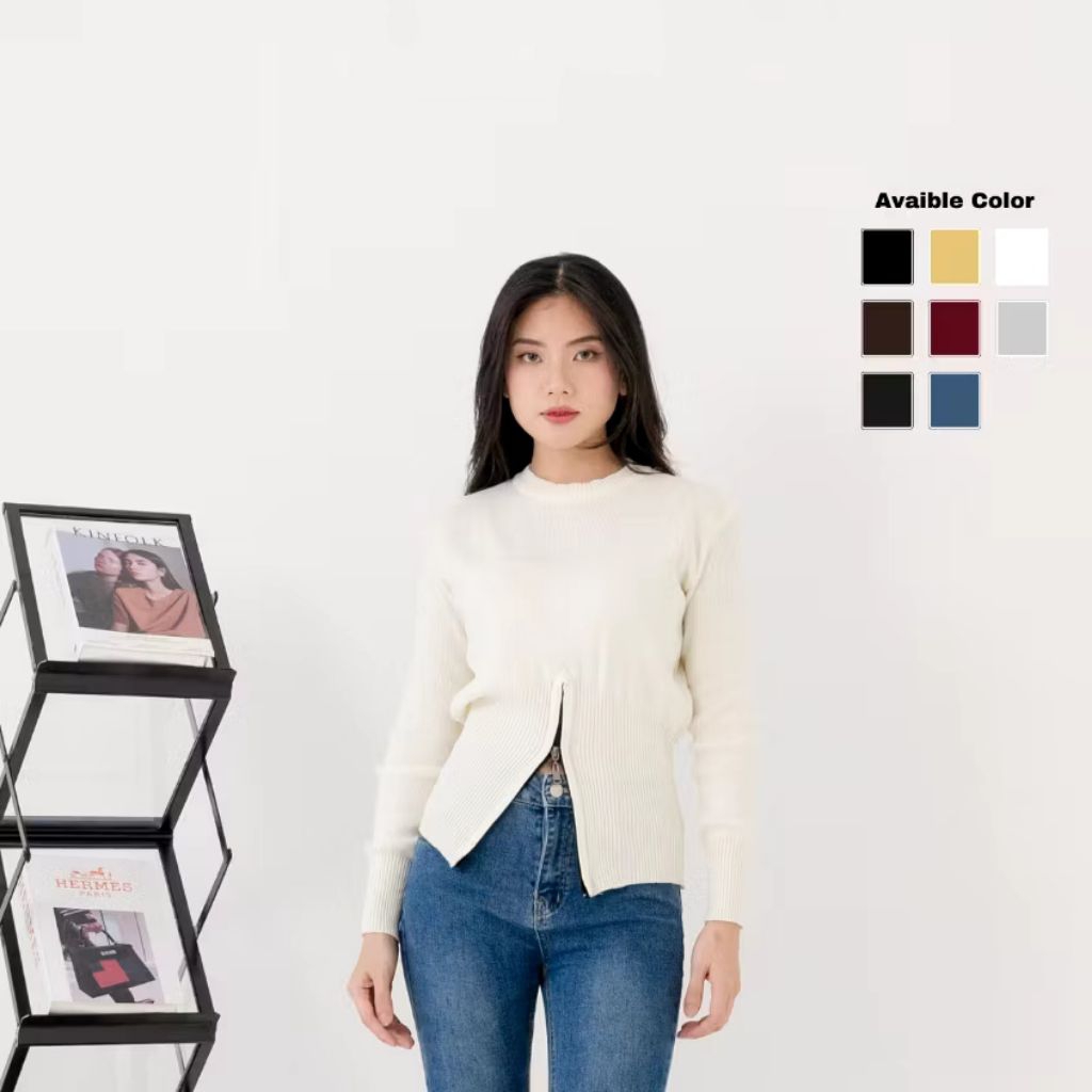 Nara Zipper Knit - Half Zipper Knitwear - Baju Atasan Wanita Bahan Rajut Premium -New Zipper Wanita