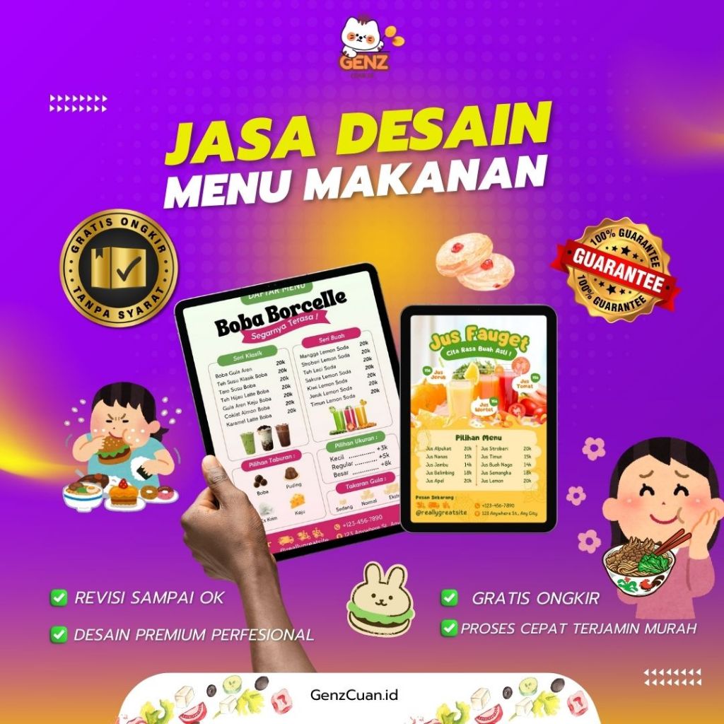 Jasa Desain Menu Makanan dan Minuman Profesional, Elegan, Siap Cetak Proses Cepat