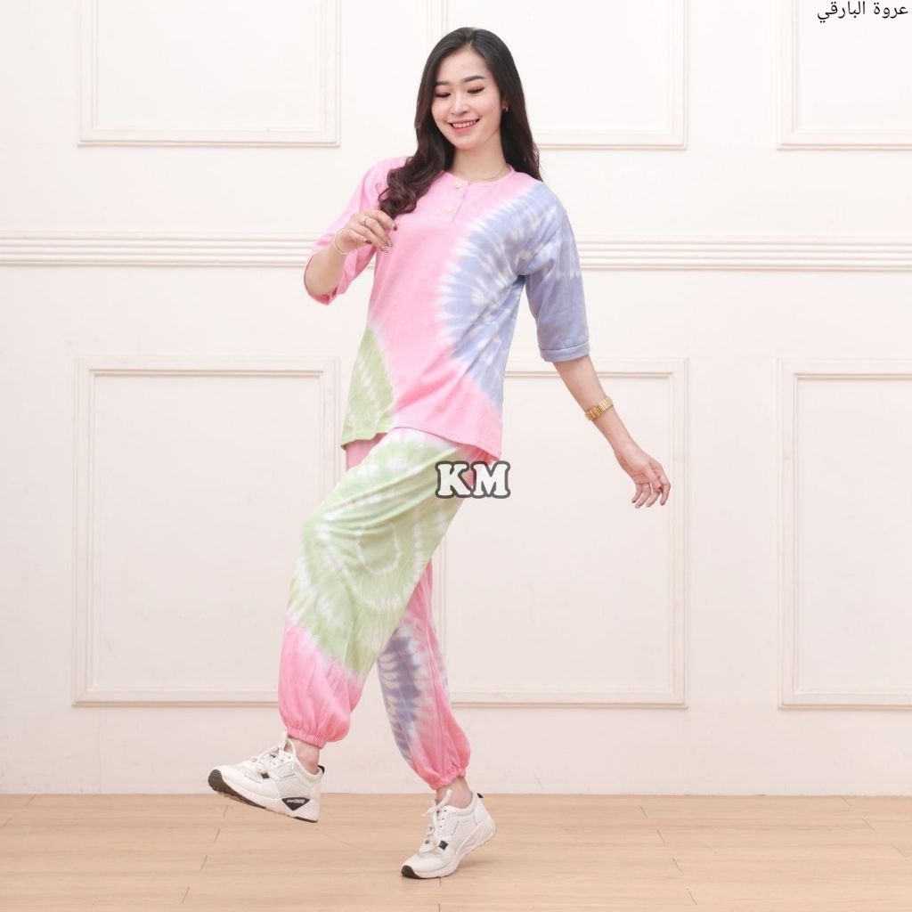 PIYAMA BATIK MOTIF TIEDYE SETELAN KULOT BAHAN KAOS