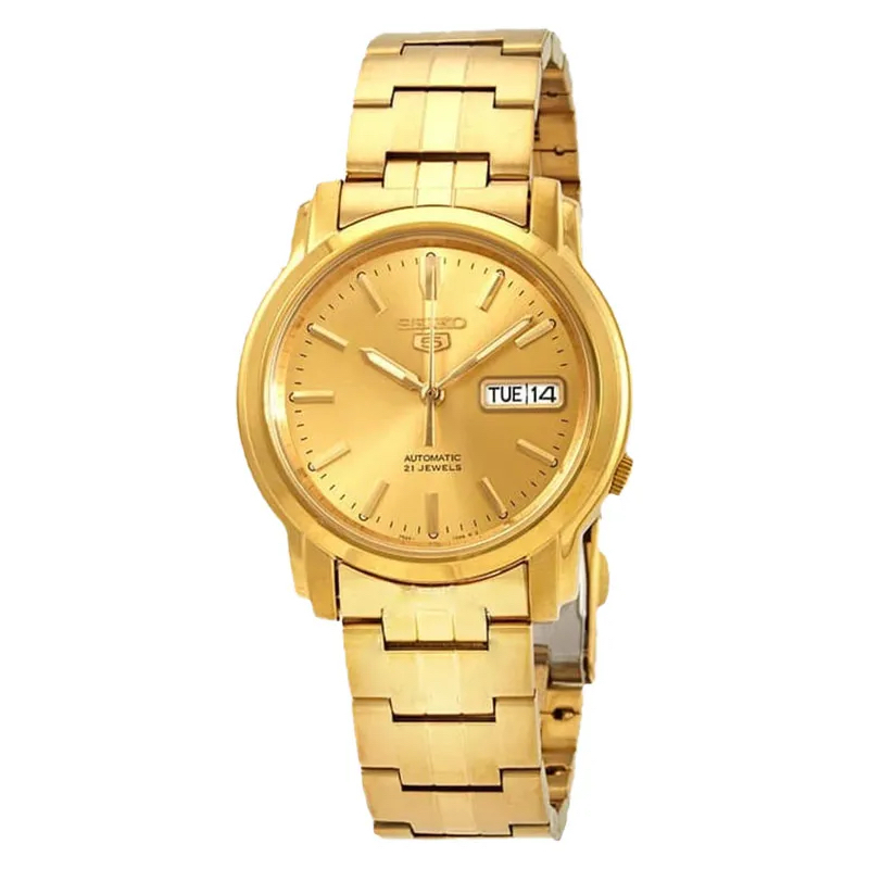 Jam Tangan Pria Seiko 5 Sports SNKK76K1 Automatic Gold Dial Gold Stainless Steel Strap