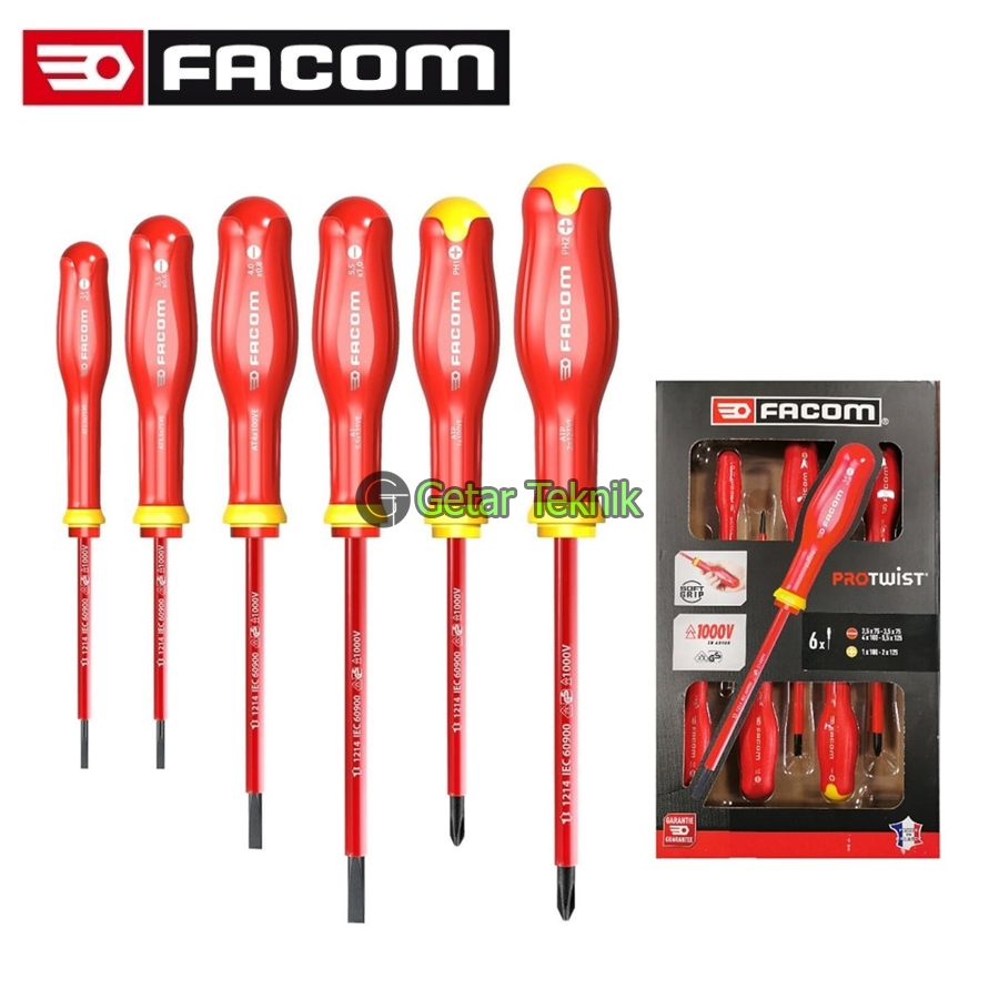 Obeng Set (6pcs) Facom ATPVE.J6PB Insulated Protwist Wrench 1000V