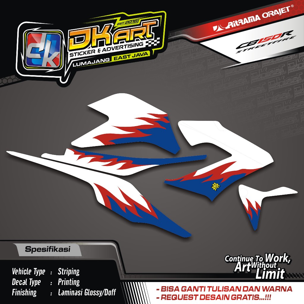 Striping Stiker CB150R TRANSPARAN Old OCB Streetfire Striping Variasi Custom CB150R Old OCB Motif Ta