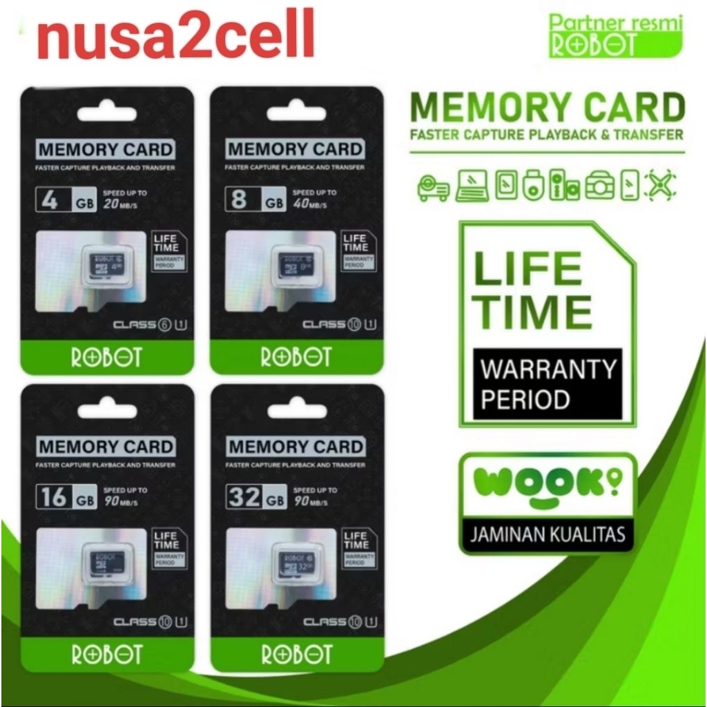 Kartu Memori HP Micro SD Robot 4GB 8GB 16GB 32GB 64GB Memory Card Original Bergaransi Resmi