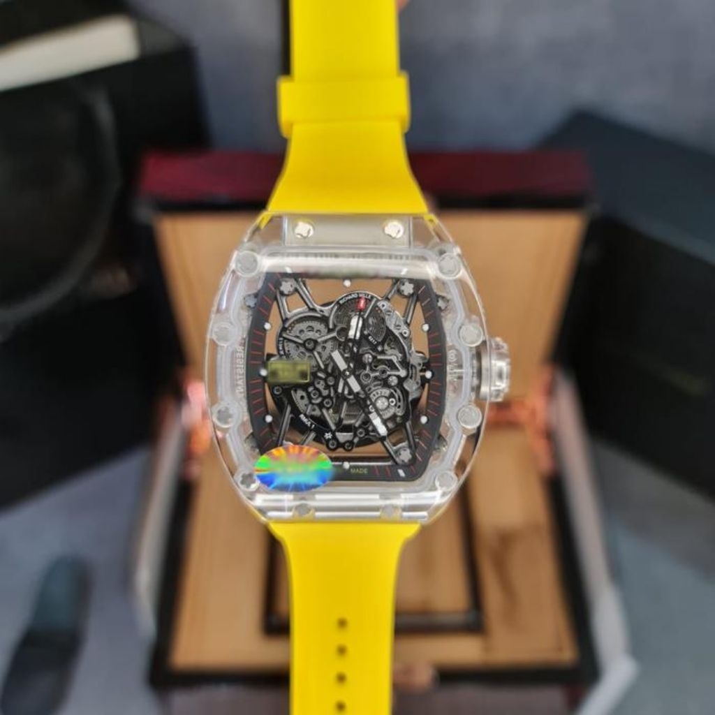 JAM TANGAN RM35-02 RAFAEL NADAL TRANSPARANT CASE 44MM YELLOW RUBBER STRAP V1