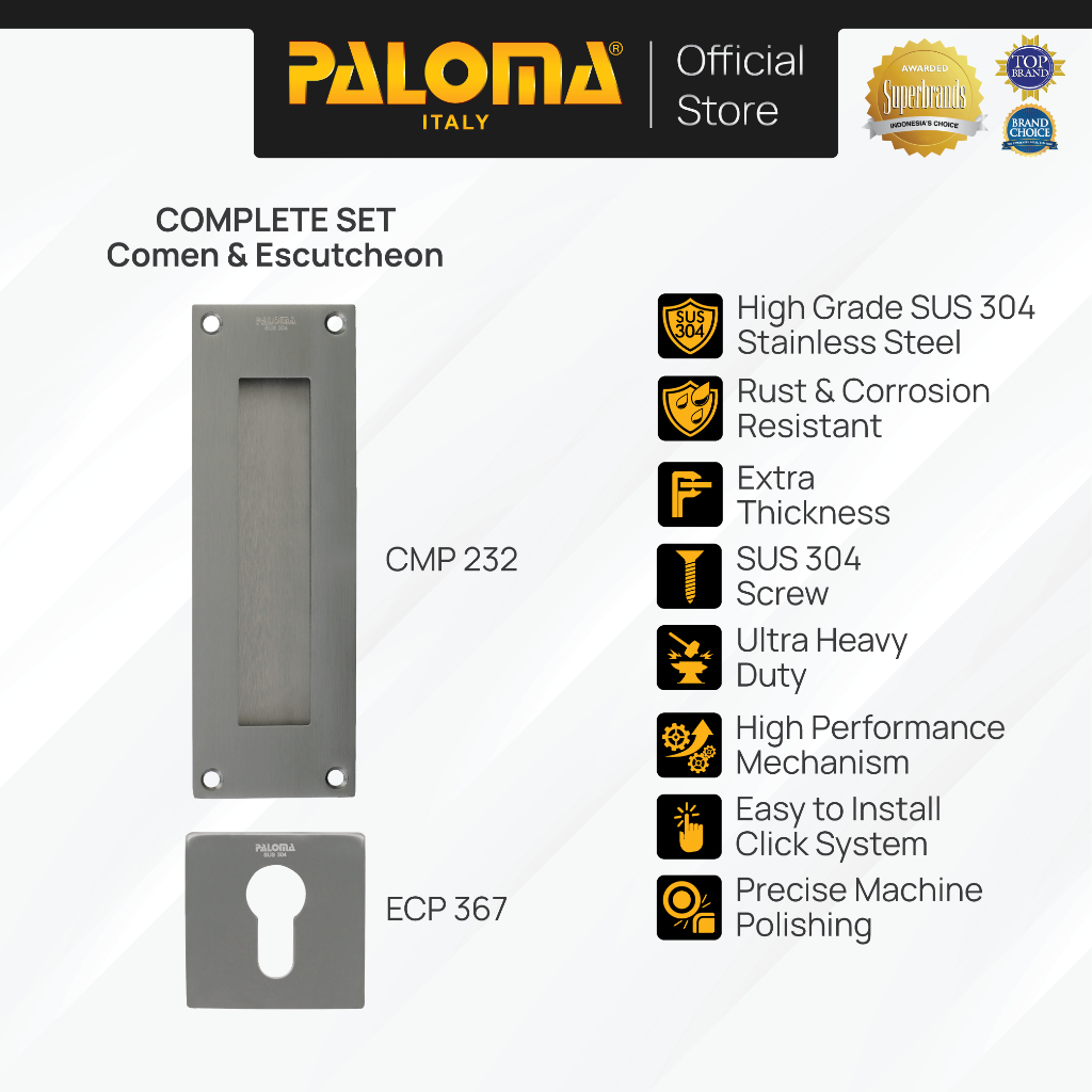 PALOMA Gagang Pintu Door Handle Sliding Comen Flush Tanam Geser Paket Ring Kunci Silinder Pintu Escu