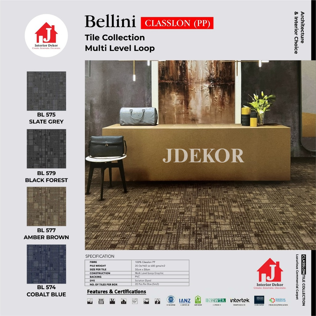 JDEKOR - Karpet Bellini Motif | Karpet Tile Untuk Kantor Per Box