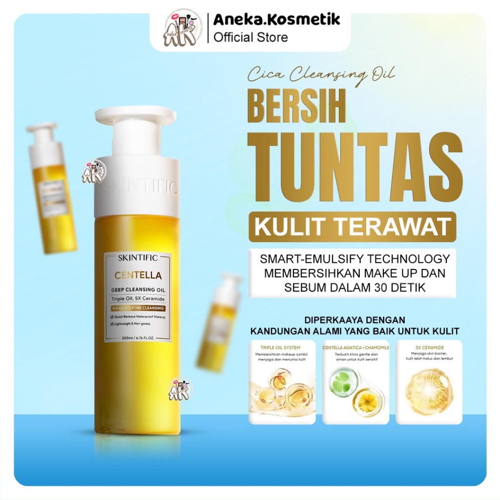 SKINTIFIC CENTELLA DEEP CLEANSING OIL 200ML ( OIL CLEANSER MICELLAR WATER )