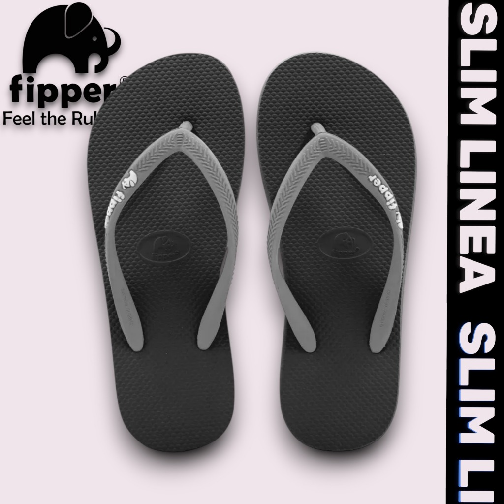 FIPPER SANDAL SLIM LINEA BLACK / DARK GREY - sandal jepit wanita