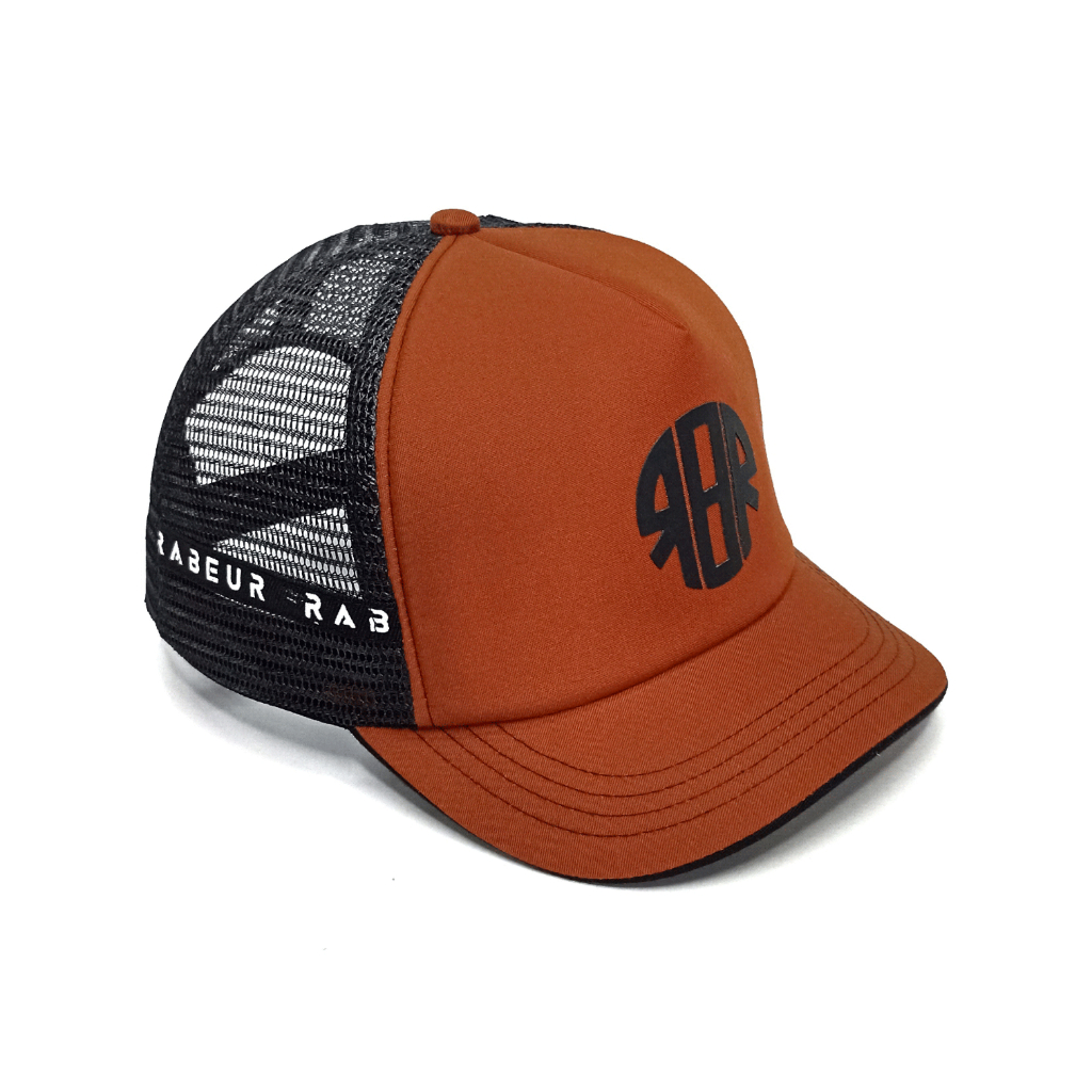 Topi Trucker Visor Pendek Pria Wanita Casual Fashion Jaring Hitam Oren Snapback