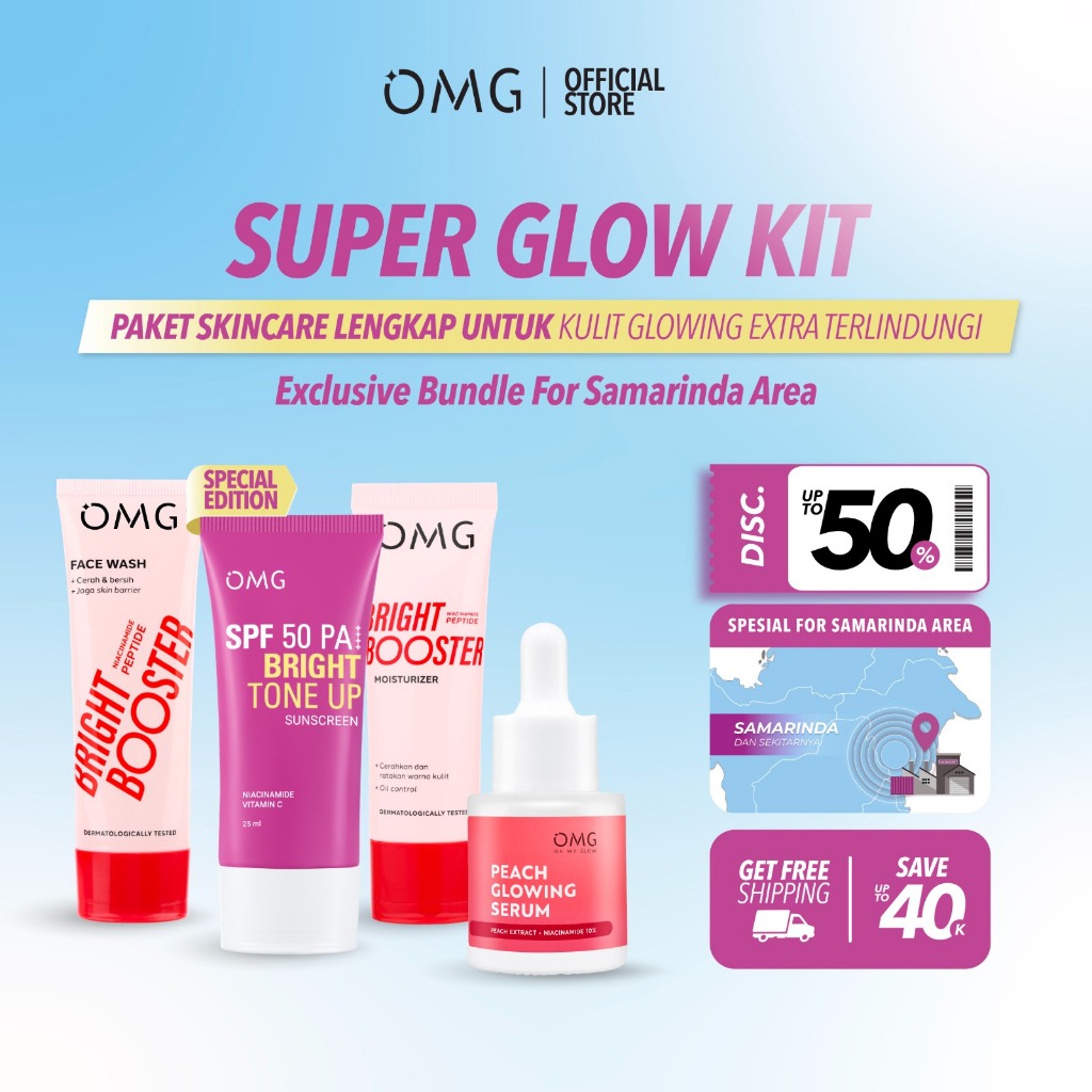 [SPECIAL NEW WAREHOUSE] OMG Bright Booster Super Glow Kit (Tone Up Face Wash+Moist Cream+Serum+Sunsc