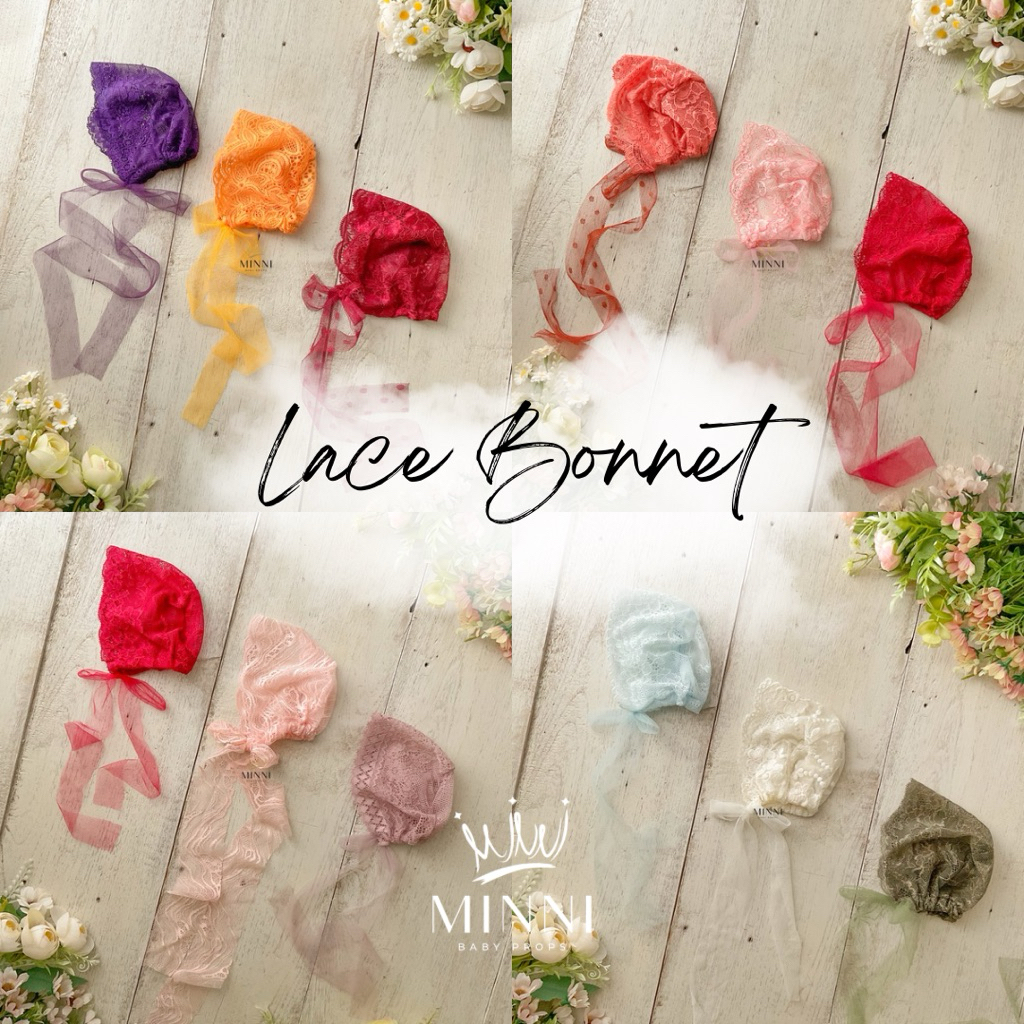 MINNI BABY PROPS - PREMIUM LACE BONNET - AKSESORIS RAMBUT BAYI PEREMPUAN - ANAK NEWBORN 1- 2 TAHUN