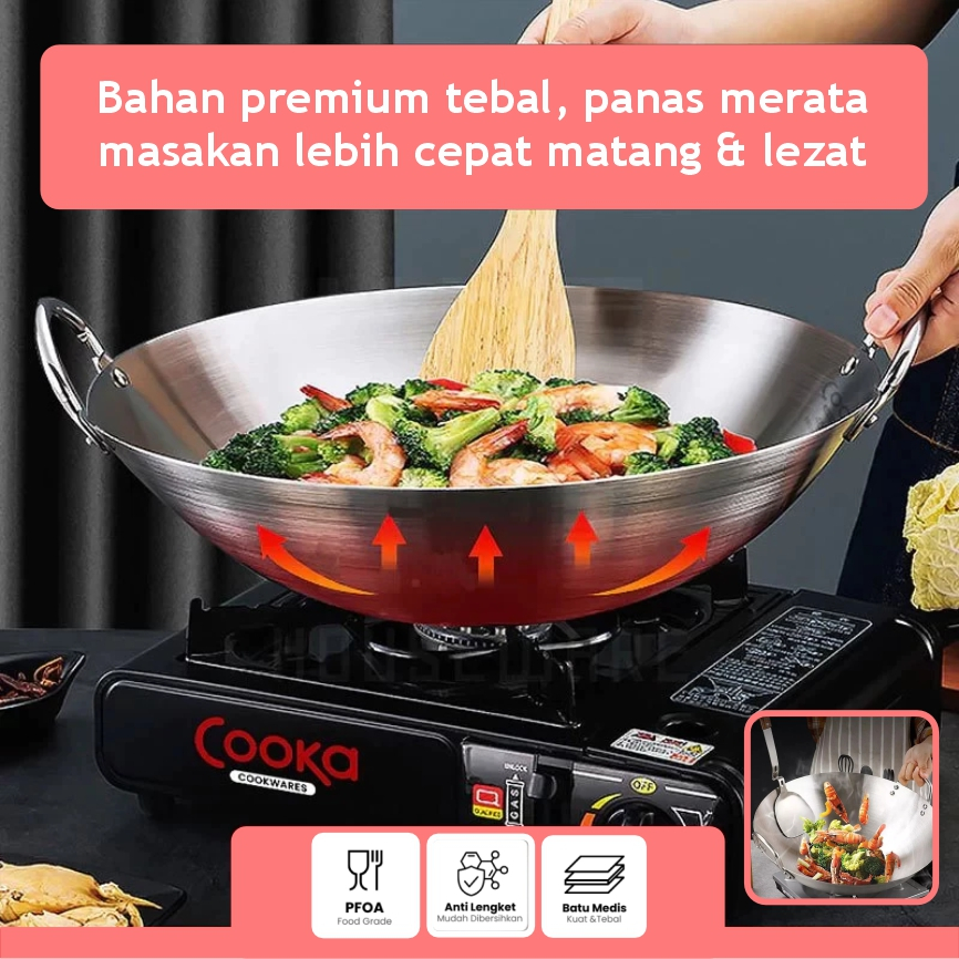 Wajan Stainless 555 Tebal Wajan Penggorengan Kuali Premium Dengan Pegangan Stainless Anti Lengket