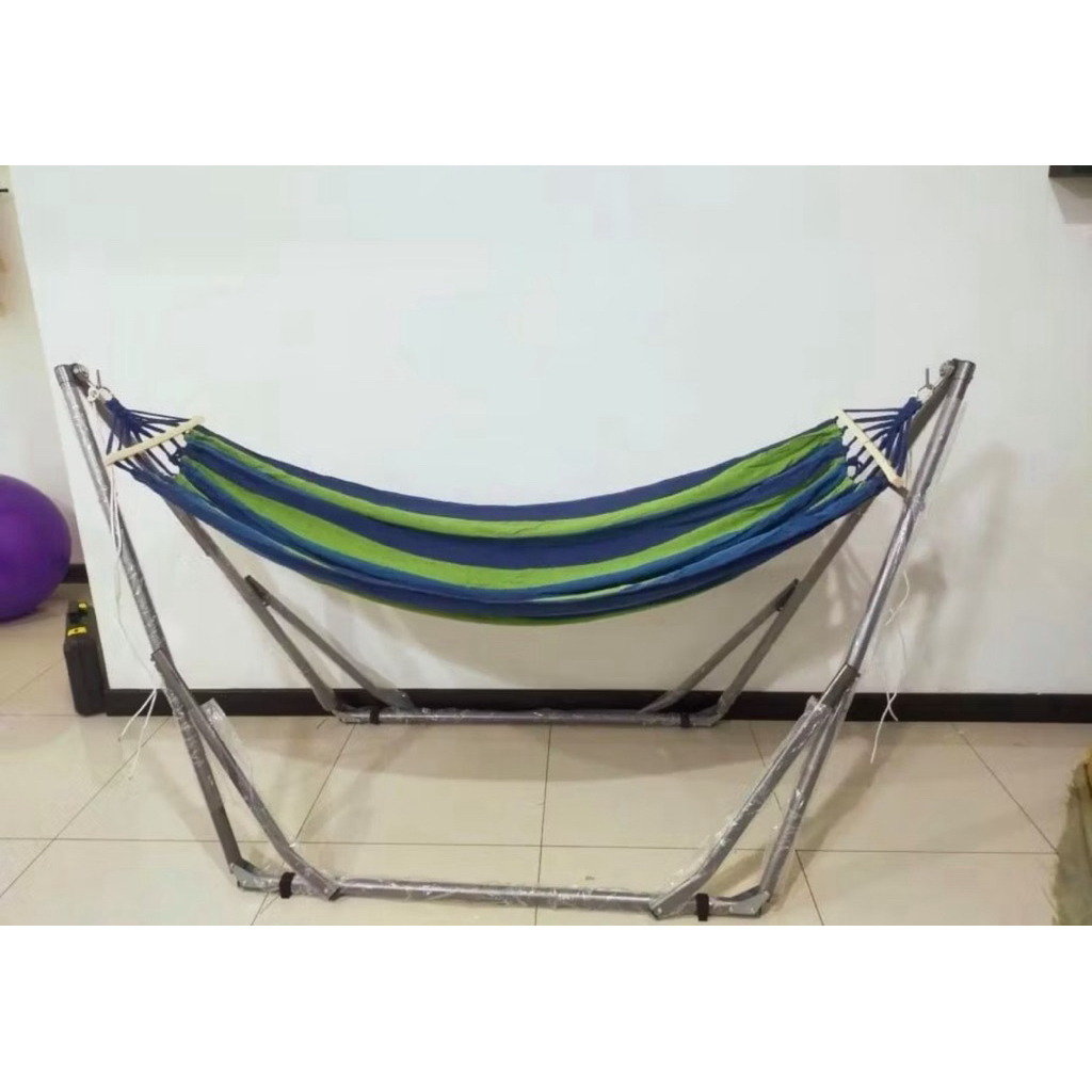 HAMMOCK AYUNAN TIANG KAIN BESI DEWASA ANAK AYUN SWING KURSI LIPAT SOFA PORTABLE TEMPAT TIDUR GOYANG 