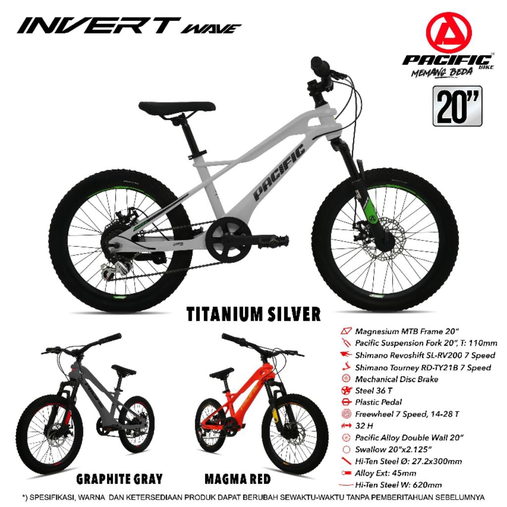 Sepeda MTB 20 inc INVERT WAVE Magnesium Sepeda Anak Pacific