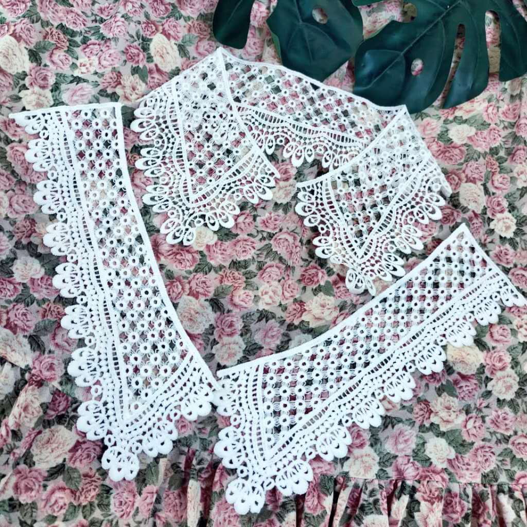 Kerah Baju Jahit Renda Bordir Satu Set & Sepasang Tempel Baju Wanita