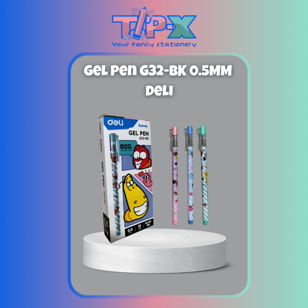 

GEL PEN LARVA G32 0.5MM DELI/PULPEN GEL -- TINTA HITAM -- HARGA PER 1 PCS