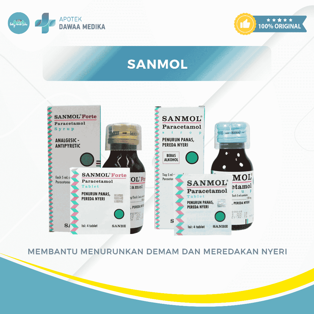 SANMOL PENURUN DEMAM DAN PEREDA NYERI UNTUK ANAK DAN DEWASA TABLET SIRUP