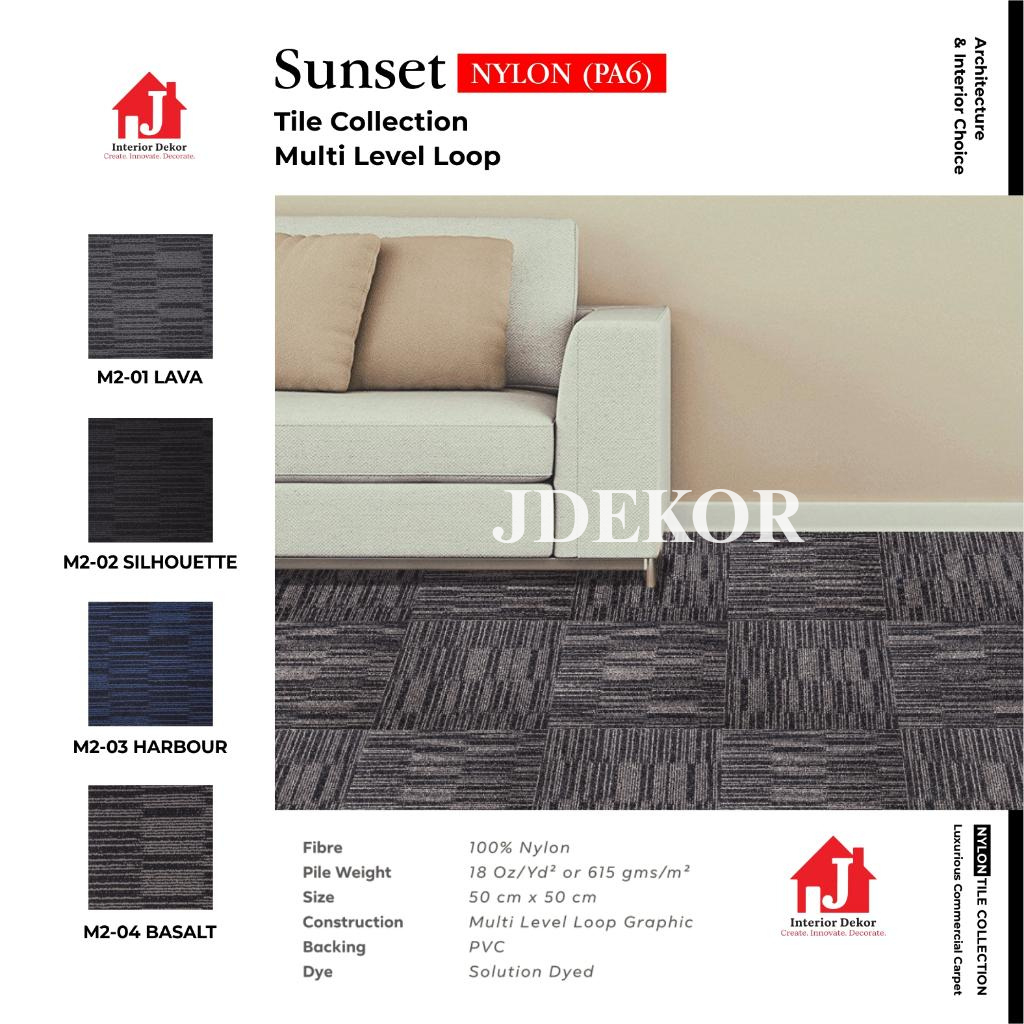 JDEKOR - Karpet Tile Sunset | Karpet Kantor Isi 20 Pcs Per Box | Harga Adalah Per Box