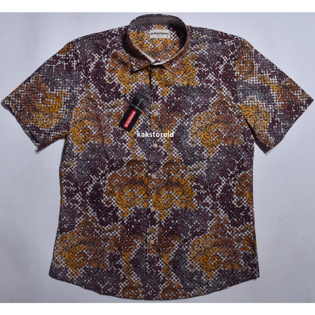 Kemeja D.BRITANO Gold Pria Lengan Pendek Coklat Motif Batik Kemeja Kondangan KDB 08 #Kemeja Murah