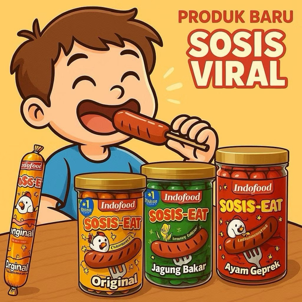 Grilshop7 [17 Pcs] Sosis Eat Indofood Rasa Ayam Geprek Original Jagung Bakar 1 Toples 17 Pcs Sosis