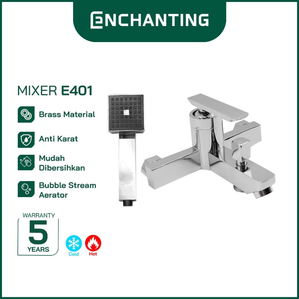 ENCHANTING Kran Shower Mixer / Keran Tembok Air Panas Dingin Brass Material Chrome Plating With  Bub
