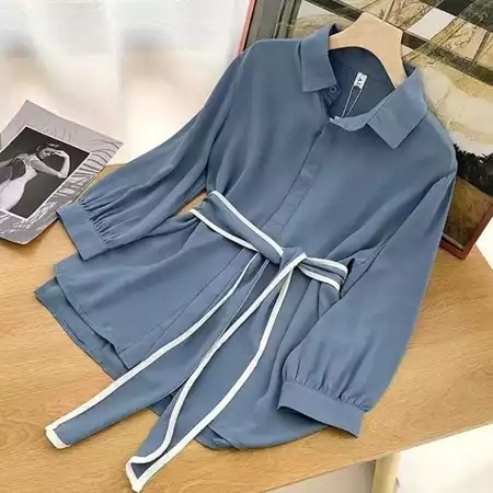Atasan Mutia Blouse Shirt Kemeja Wanita -01 atasan blouse tali pinggang wanita lengan panjang