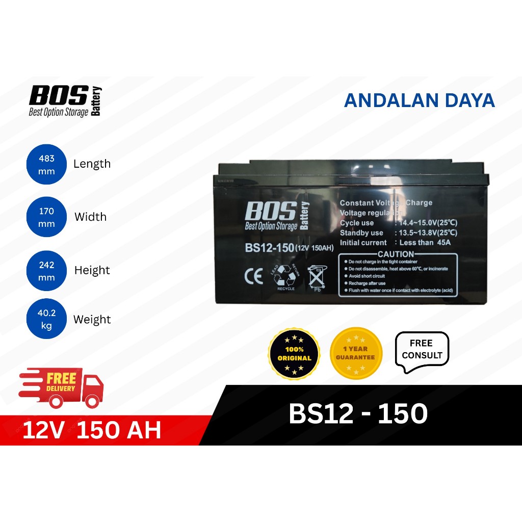 Battery Baterai Aki UPS BOSS 12V150Ah Baterai VRLA BS12-150