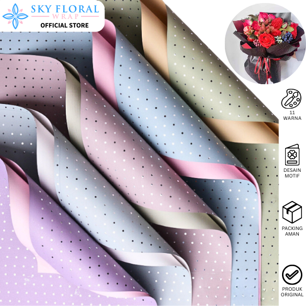 

Sky Floral Wrap Flower Wrapping Paper Small Polkadot Bicolor Cellophane Kertas Buket Dua Warna Polkadot Kecil KB6031