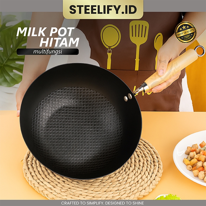 Panci Susu Stainless Steel Hitam 18cm 20cm 22cm 24cm 26cm 28cm | Panci Rebus Mie Sayur Induksi Listr