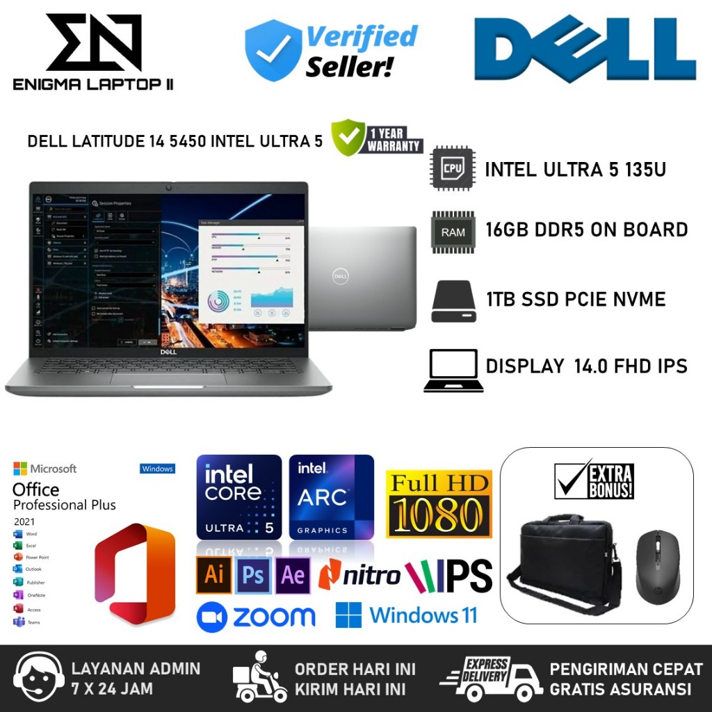 DELL LATITUDE 14 5450 INTEL ULTRA 5 135U RAM 16GB DDR5 1TB SSD 14” FHD IPS WINDOWS 11 PRO ORIGINAL