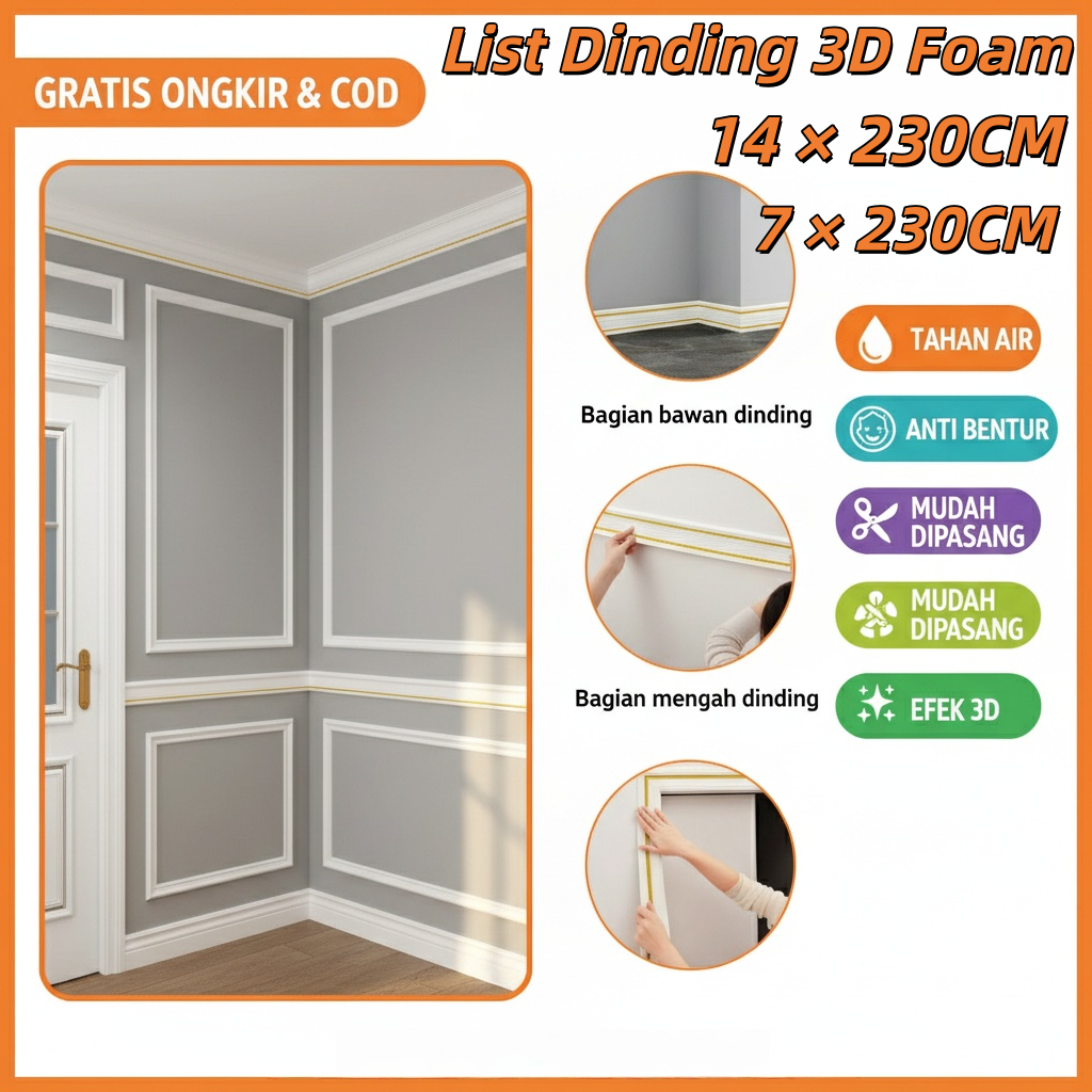 Wallpaper Foam 3D List 2.3 Meter 7/14cm Wallpaper Foam List Foam 3D Wall Frame Foam Bingkai Dinding 