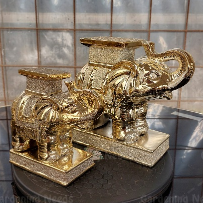 Patung Pajangan GAJAH Keramik Emas Gold Dekorasi Rumah Hiasan GAJAH