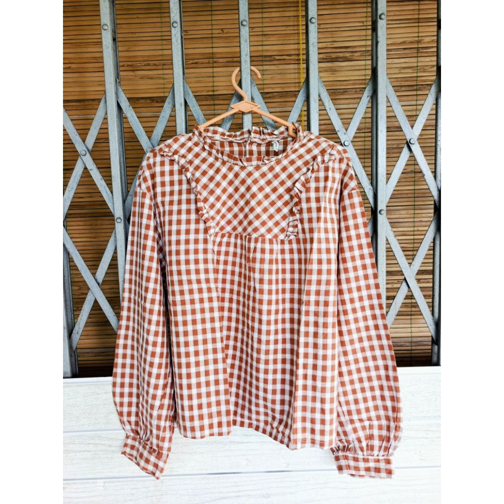 Preloved Atasan Blouse Wanita Bata Coklat Metersbown { Pemakaian Pribadi 2X }