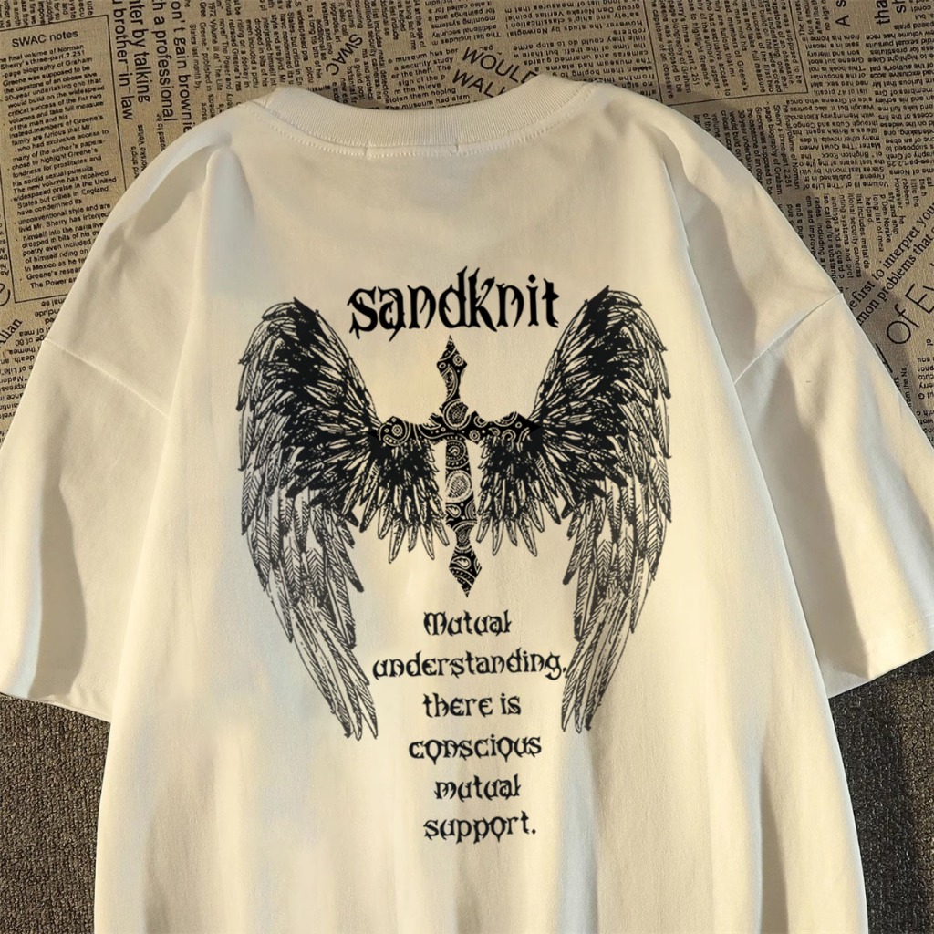 TINY Tshirt Oversize Baju Kaos Pria Distro Original 100% Tebal Gaya Amerika jalan Sayap & Salib Kaos