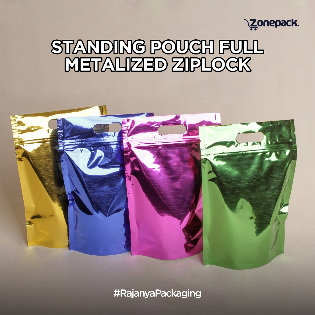 Standing Pouch Warna full Metalized Foil | Ziplock Non Windows Warna | Standing Pouch Full alumunium