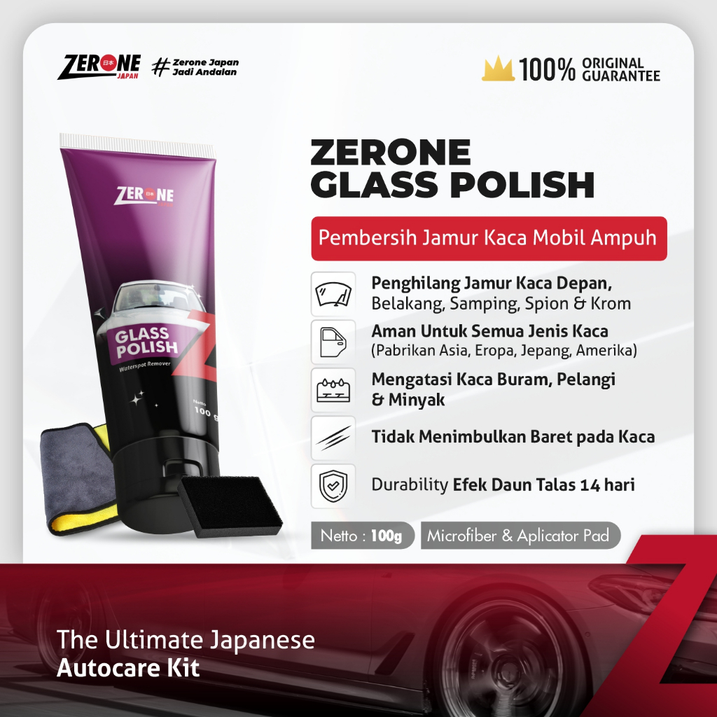 Zerone Japan Primo Glass Polish Pembersih Jamur Kaca Mobil Ampuh Poles Pengkilap Kaca Mobil