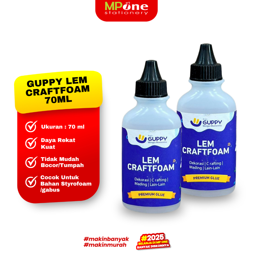

Guppy Lem Bening Craft Foam 70ML / Lem Gabus Craft Foam, Lem Kerajinan, Lem Dekorasi, Lem Serbaguna Premium GUPPY